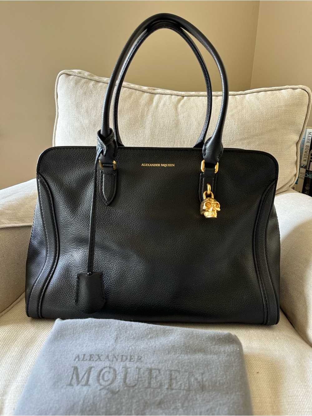 Alexander McQueen Large Padlock Tote Gold Skull